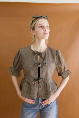 Bethany Plaid Bow Front Peplum Top