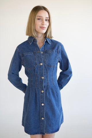 Zoey Denim Mini Dress with Corset Waist Detail